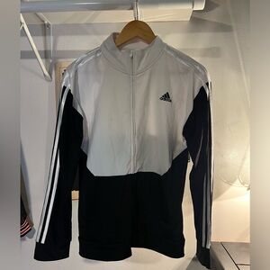 Adidas Jacket Full Zip Size XL Black/White Pockets Mock Neck
